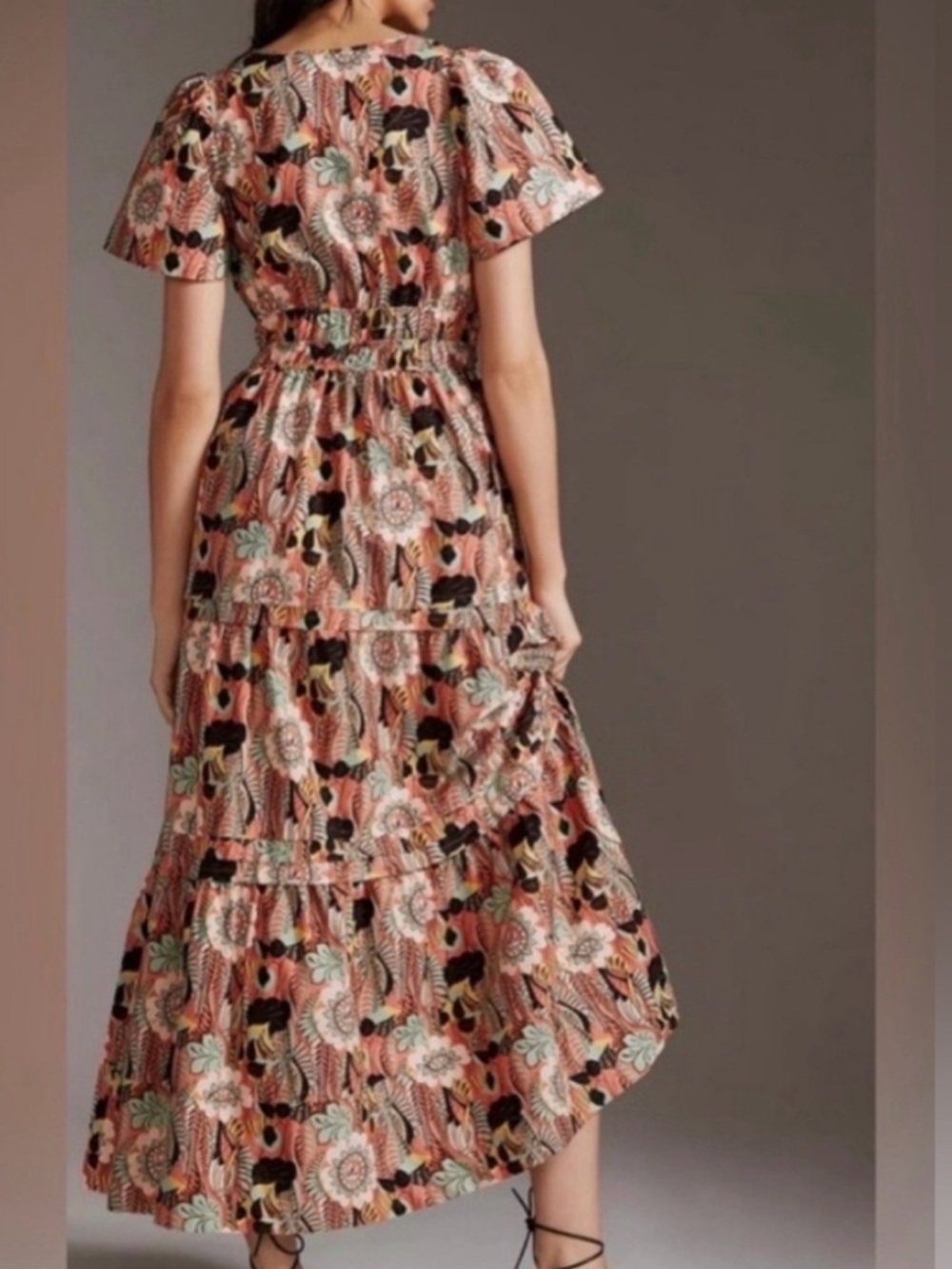 NWT Anthropologie Somerset Tiered Maxi Dress S Pastel Coral Floral Pockets Flowy - Picture 3 of 13